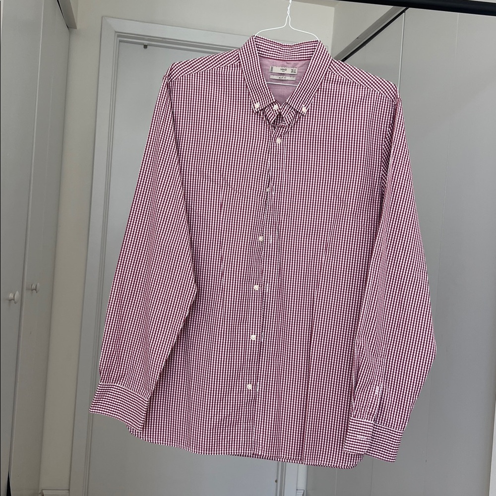 Mango Men's Red Gingham Button-Down Shirt